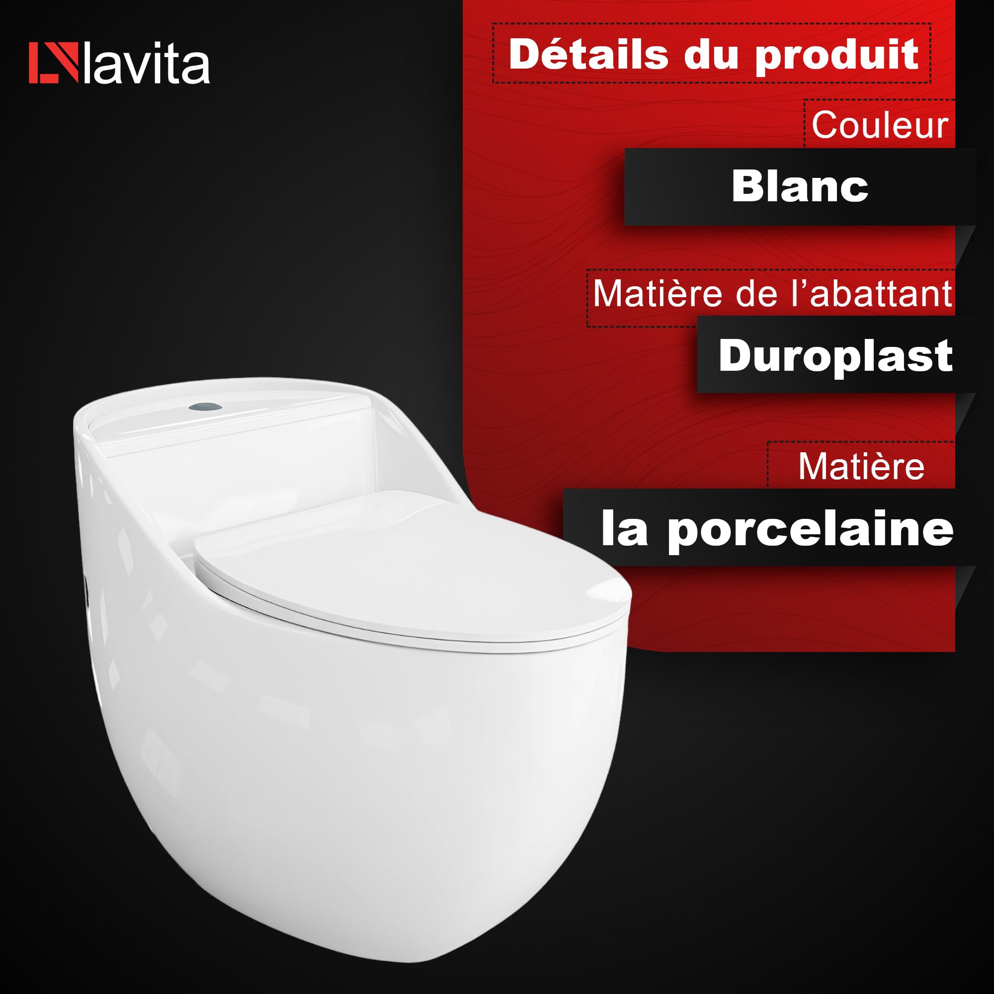 WC Lavita Blanc Plastique Rectangulaire Montage au sol