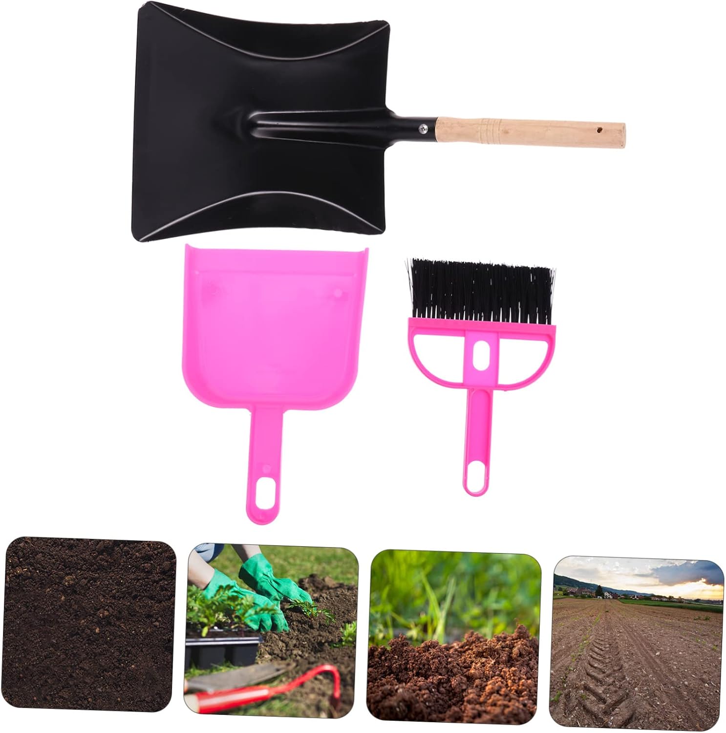 3pcs Charcoal Shovel Set Brush Gardening Tool for Pointed Shovel for Transplanting for Fireplaces and Pet Waste Random Color