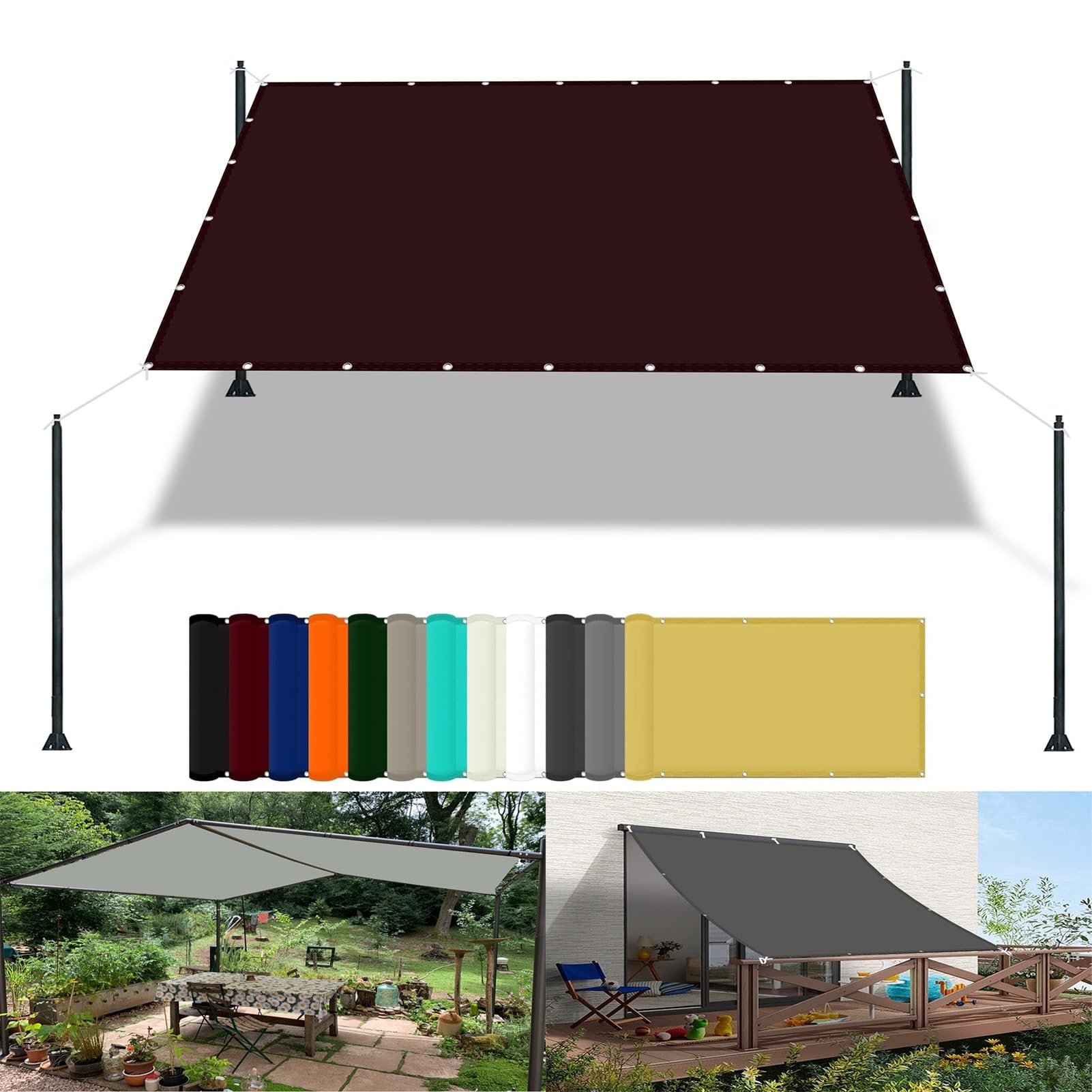 Sun Shade Sail Square 1 x 3 m(3.3 x 9.8ft) Waterproof Patio Sunshade with Free Rope UV Block Weather-Resistant with Grommets Pes Sail Shades Fence Pergola Balcony, Red Wine — image 1