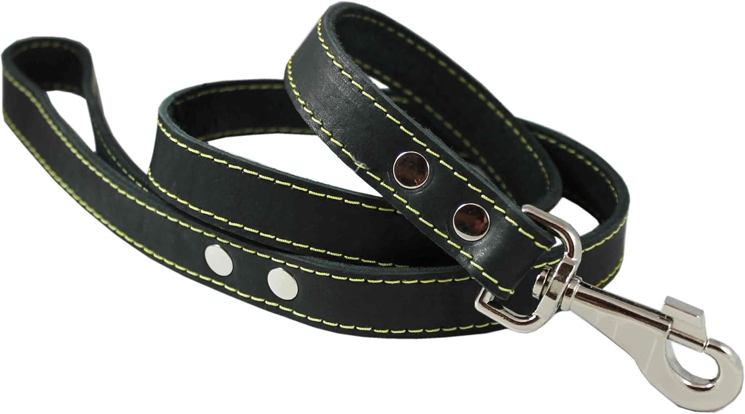 Dogs My Love 4' Classic Genuine Leather Dog Leash 1" Wide for Largest Breeds Black