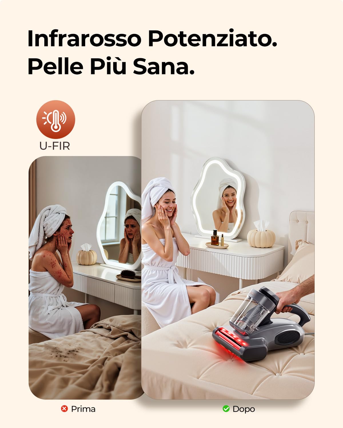 JIGOO J300 Pro Aspirapolvere per Materassi ad Mano-Battimaterasso Antiacaro con 550W, UV-C e Calore 60 C | Elimina il di Acari, Allergeni e Peli di Animali | Tecnologia a Infrarossi e Profumo Fresco