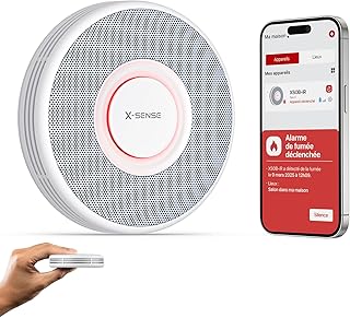 X-Sense Détecteur de Fumée Connecté Wi-FI, Alarme Incendie avec Alertes Vocales en Français, 17 Emplacements, Batterie Remplaçable, Épaisseur 33 mm, XS0B-iR, Lot de 1