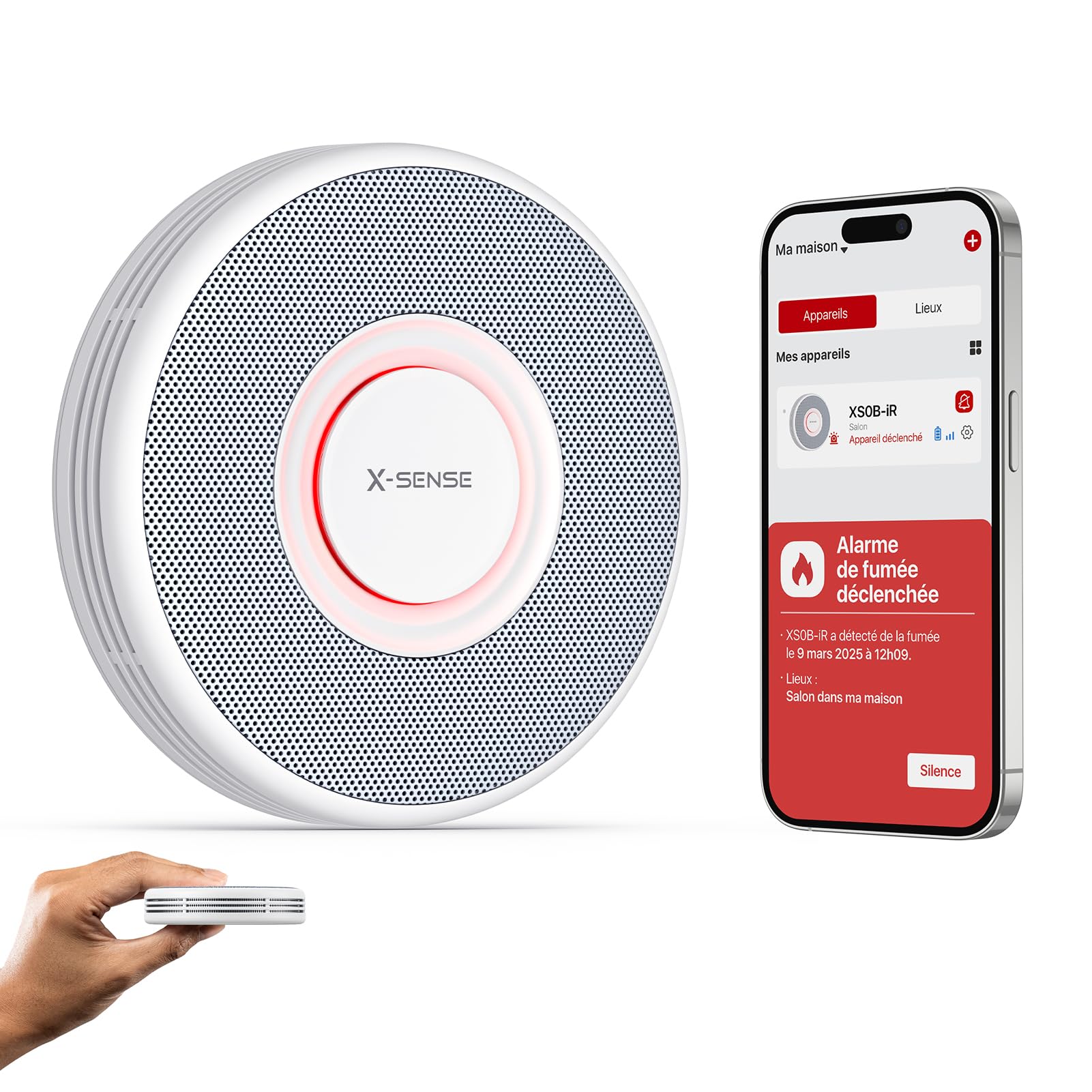 X-Sense X-Sense Détecteur de Fumée Connecté Wi-FI, Alarme Incendie avec Alertes Vocales en Français, 17 Emplacements, Batterie Remplaçable, Épaisseur 33 mm, XS0B-iR, Lot de 1
