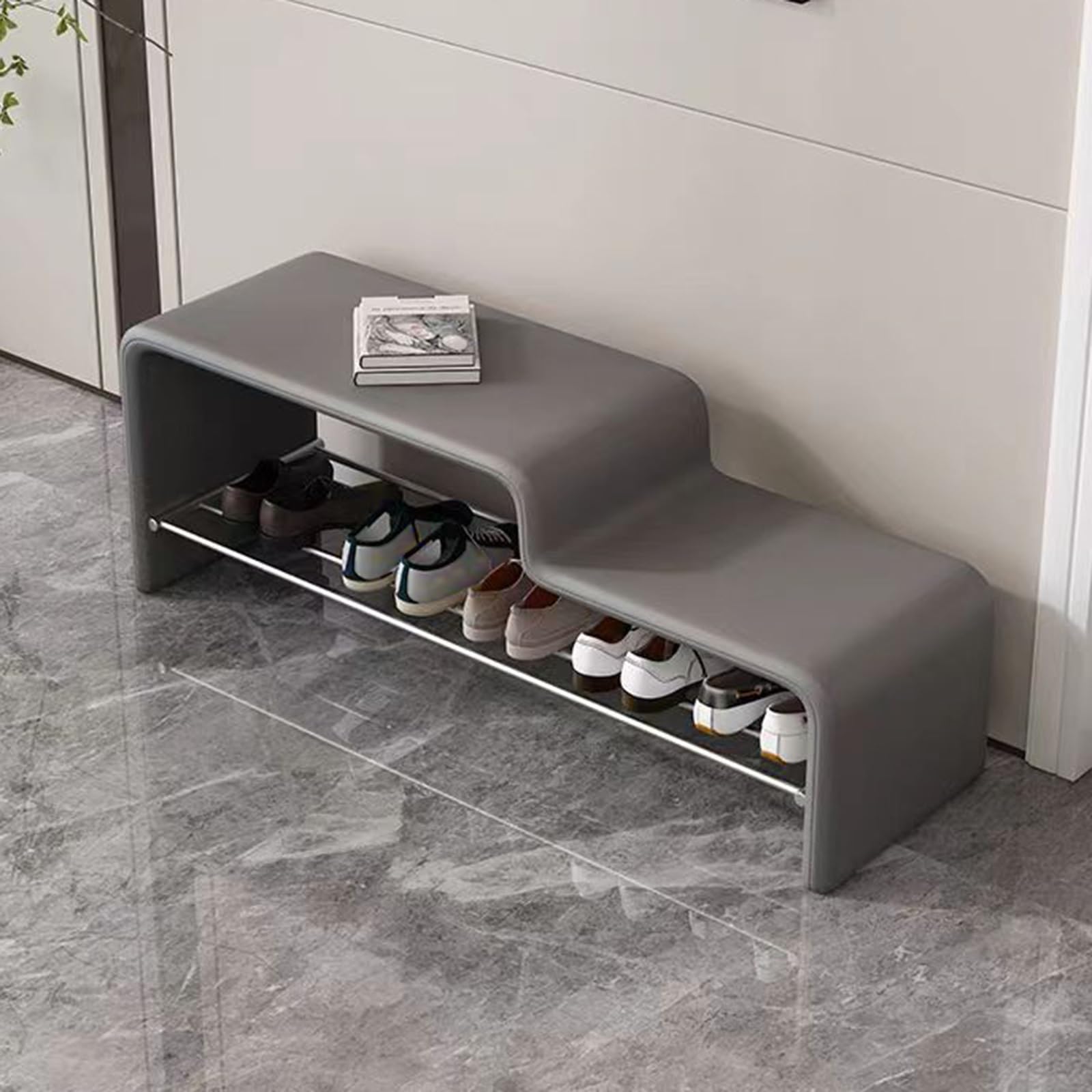 Meuble d'entrée avec banc rembourré et rangement pour chambre élégante