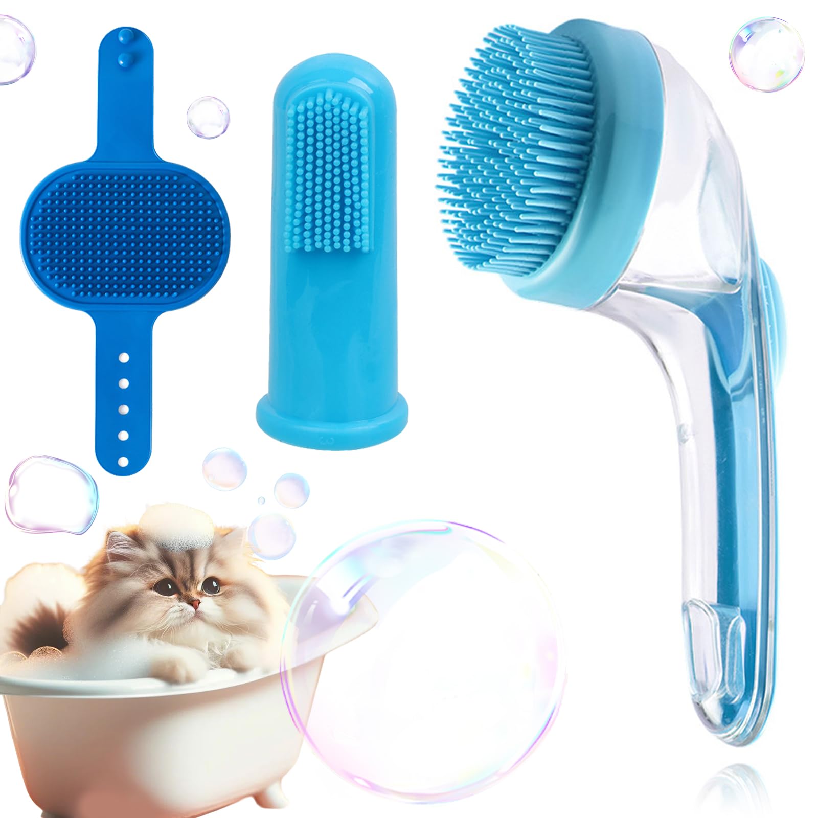 3 PCS Pet Bath Brush for Dogs,Dog Shampoo Brushes with Built-in Shampoo Dispenser,Long HandleDog Bath Brushs,Pet Grooming Tool for Baths,Dog Brushes Shampoo Massage Cat Brush for Short Haired Cats