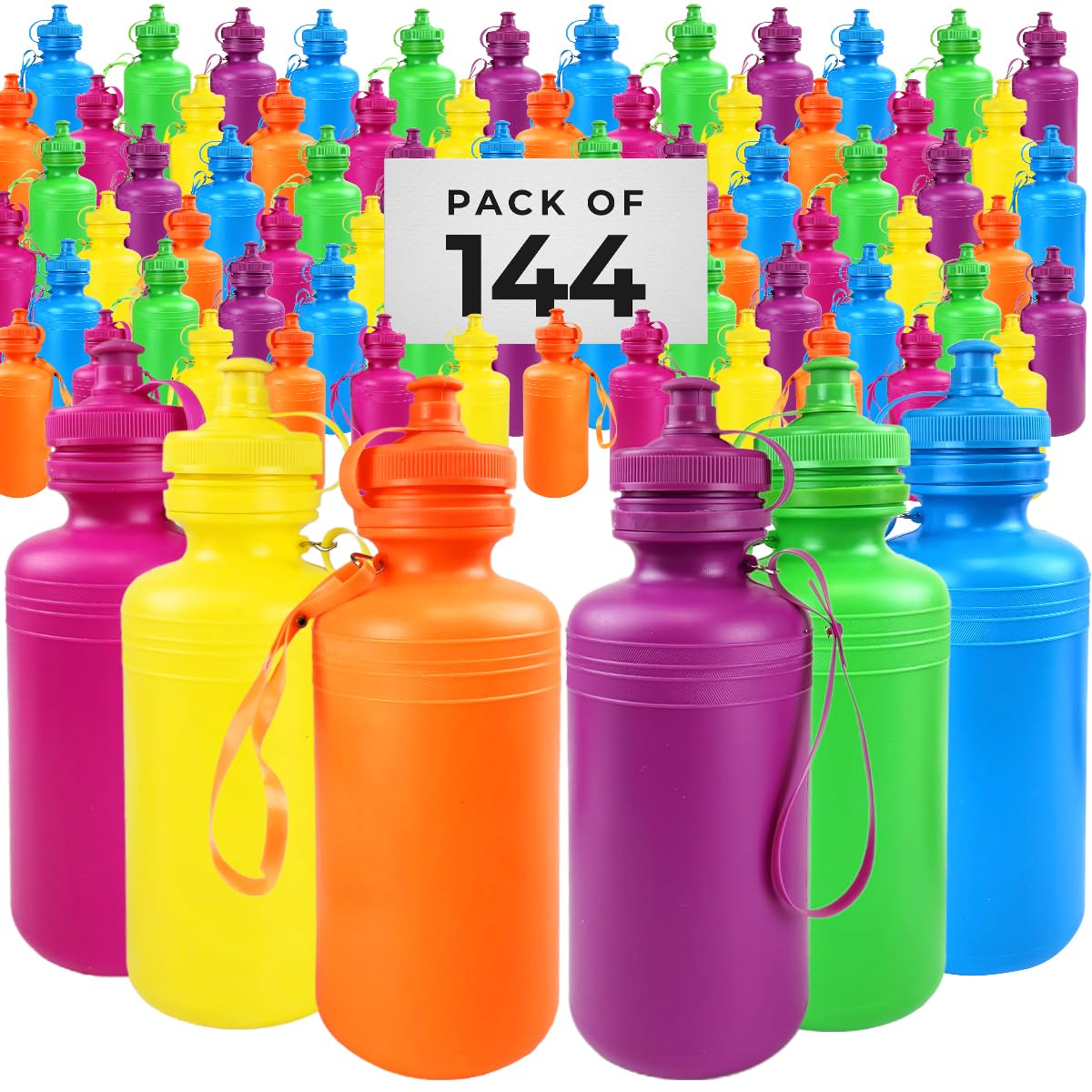 144 Neon Water Sports Bottles for Bikes MEGA Bulk Pack 7 5 inches Wrist Strap Awesome Summer Beach