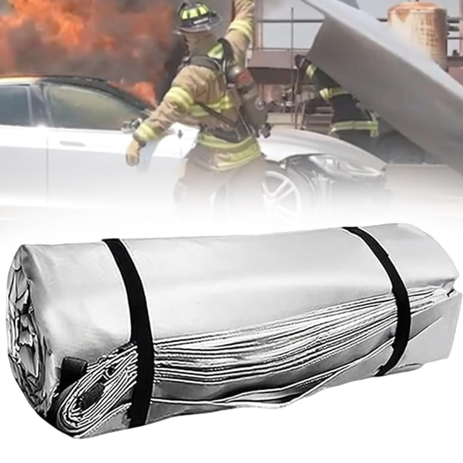ZenSeFarin Emergency Fireproof Blankets Car, 1100°C Reusable Emergency Fire Suppression Blanket, Reusable Quick Unfolding, Survival Safe Blankets for EV Battery & Engine Fires 6×8m/19.7×26.2ft