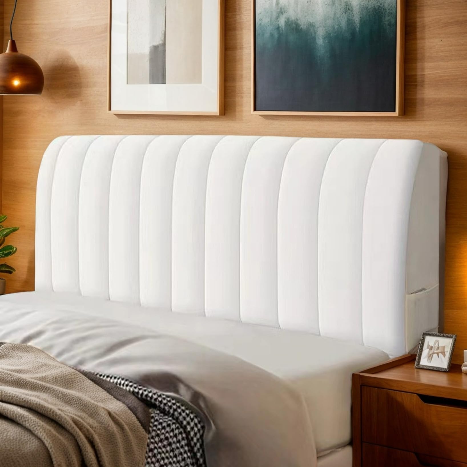 RICPYOIU All-Inclusive Elastic Full Size Stretch Bed Head Cover Bed Headboard Cover Velvet Head Boards Double Bed Bedroom Decoration,White,200cm