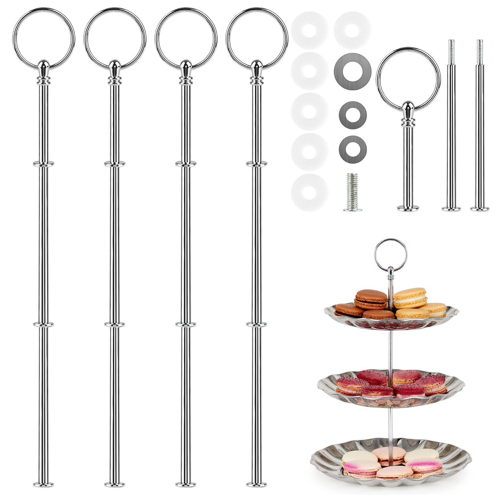 Kit Supporto Per Torte 3 Piani – Aste In Metallo Argentato E Nero Per Alzata Fai Da Te, Per Torte Nuziali, Cupcake E Vassoi (piastre Escluse) - 2