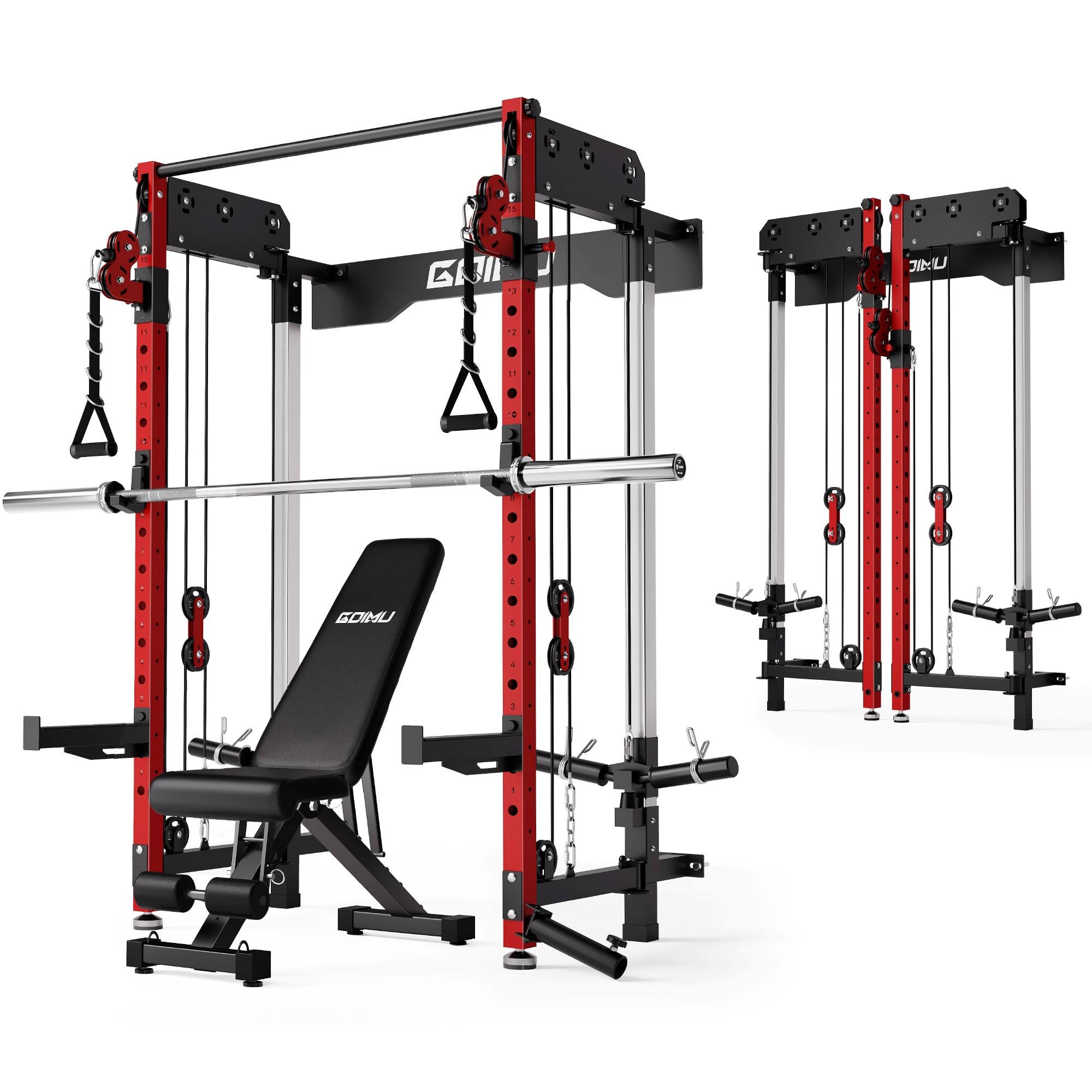 WM3-V4 Folding Squat Rack, Wall Mounted Power Rack with Dual Independent Pulley System, Functional Trainer with 5 Adjustable Function Modes for Space Saving