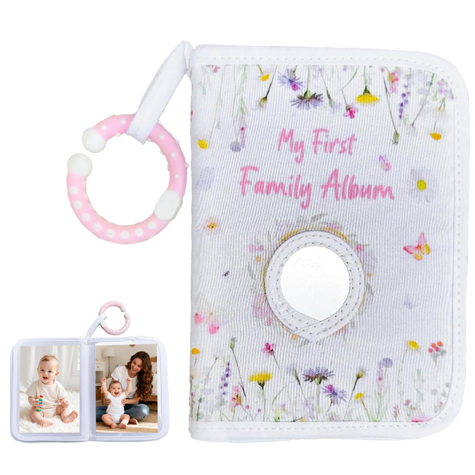 Baby Photo Album Soft Cloth Book Baby's My First Photo Album Hold 17 6x4" Pictures Baby Memory Book with Mirror Present for Family Newborn Babies Shower