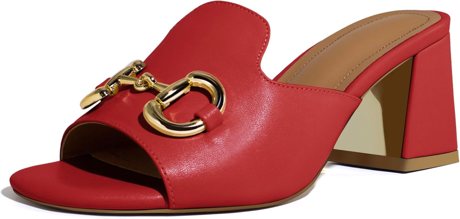 anteikira Women's Square Open Toe Buckle Sandals Slip On High Chunky Block Heel Mules Backless High Heeled Sandals for Women Fashion Summer Heels