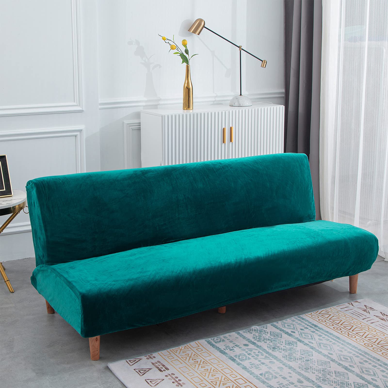 Armlose Schlafsofabezüge, Stretch-Samt Futon Couchbezug Dicke weiche gemütliche Sofa Schonbezug Möbelschutz für 2-3-Sitzer armloses Klappsofa
