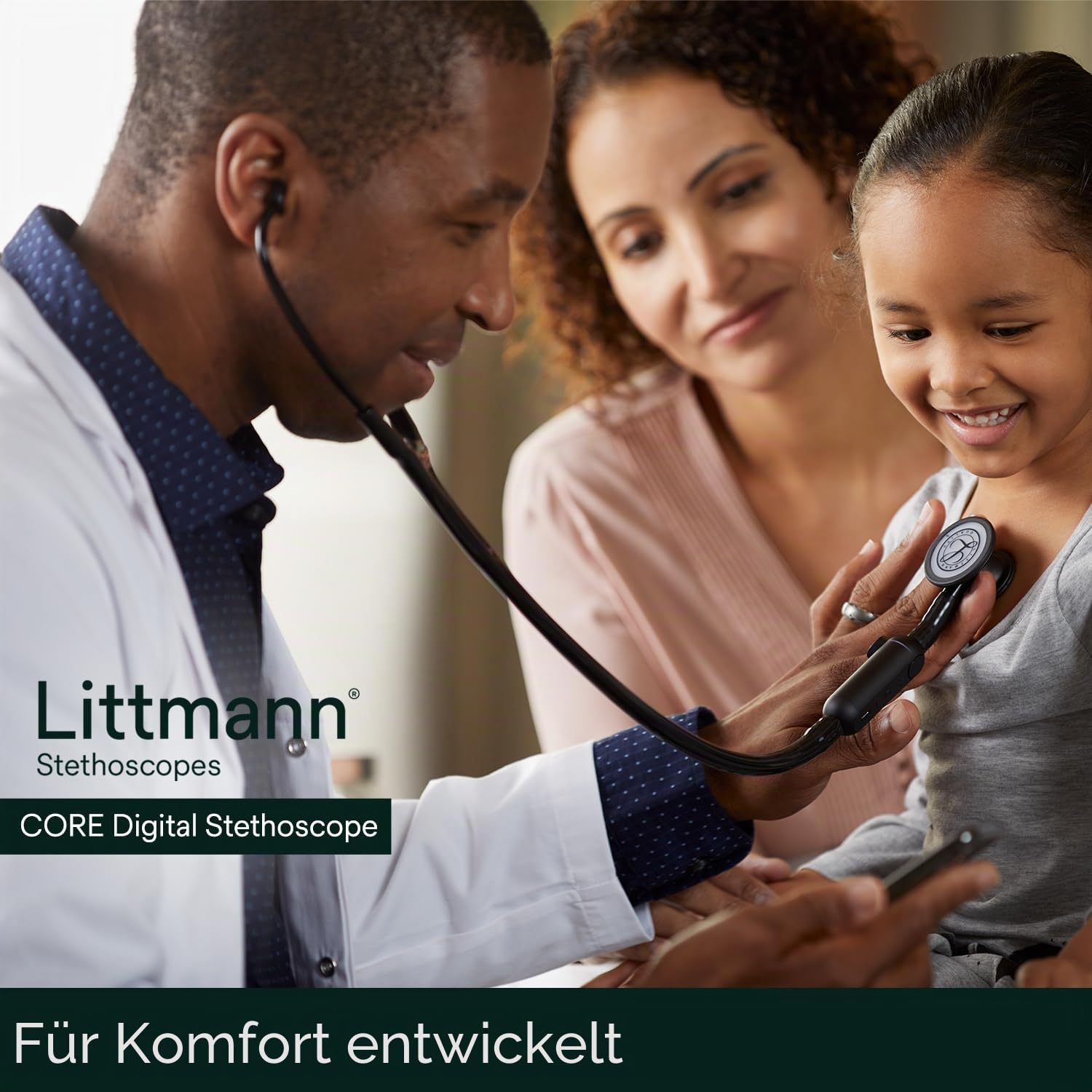 Littmann CORE Digital Stethoskop, 8490, Schlauch Schwarz | Schwarzes Bruststück. Bis zu 40-fache Verstärkung und aktive Geräuschunterdrückung. Für Ärzte und Medizinstudenten