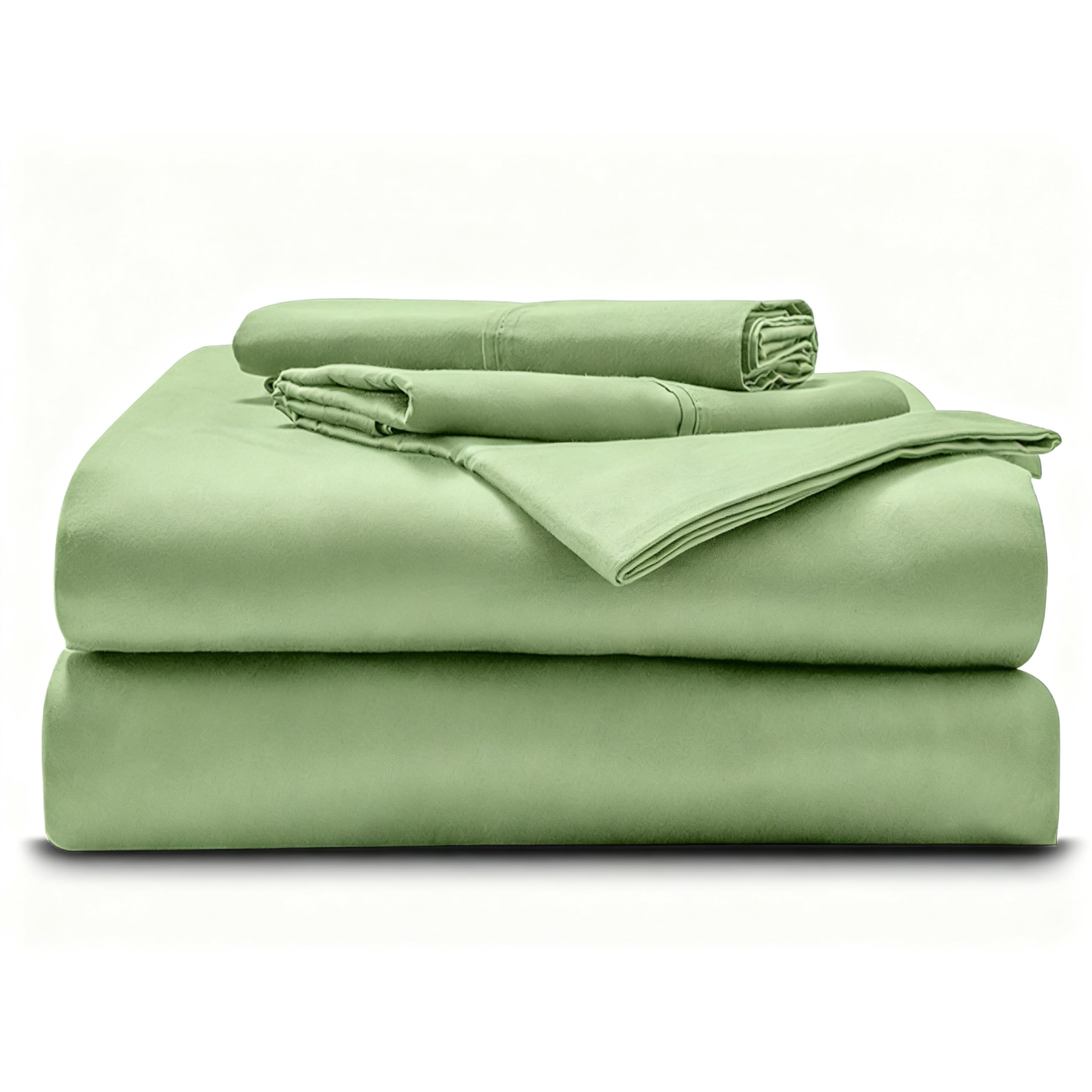 Eastern King - 76" x 80" Size Luxury 600 Thread-Count 100% Egyptian Long Staple Cotton Sheets Set Sheet Set Soft &amp; Silky Sateen Weave 35 Inch Deep-Pockets - Eastern King, Sage