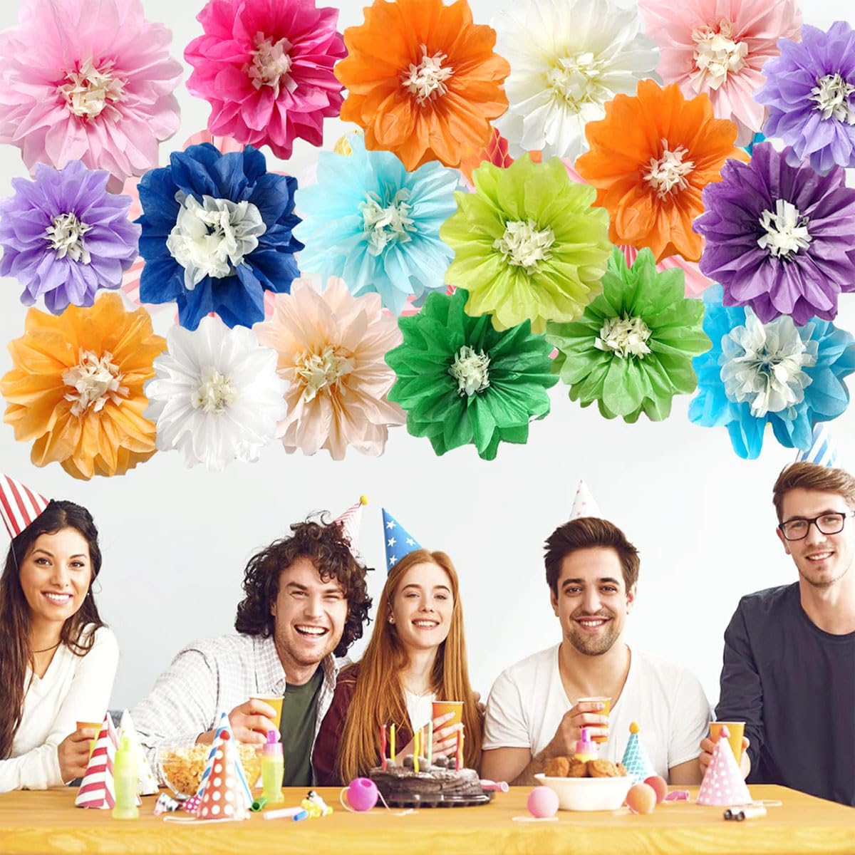 Decoración De Boda O Cumpleaños: 15 Flores De Papel Tela Para Colgar (DIY) - Ambiente Festivo Y Alegre