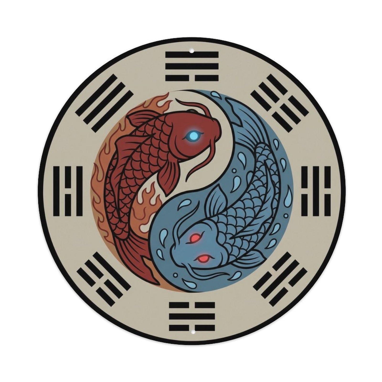 Tai Chi Koi Fish Fire Water Opposite Elements Contrast Unity Metal Tin Sign