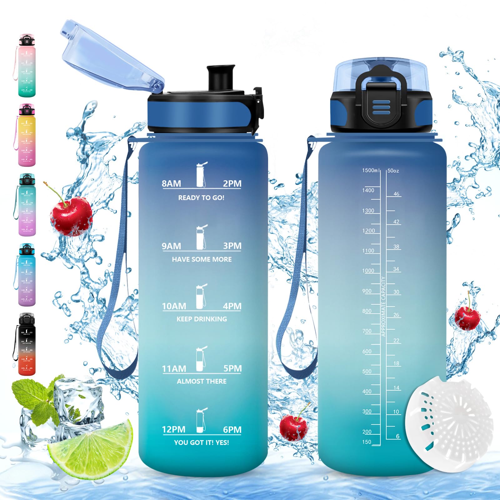 Vikaster Borraccia Sportiva, Borraccia 1.5l, Borraccia Sport, Senza BPA & Prova di Perdite, Borracce per Adulto, Outdoor, Sport, Trekking, Bici, Scuola, Ufficio, Yoga, Palestra, Campeggio