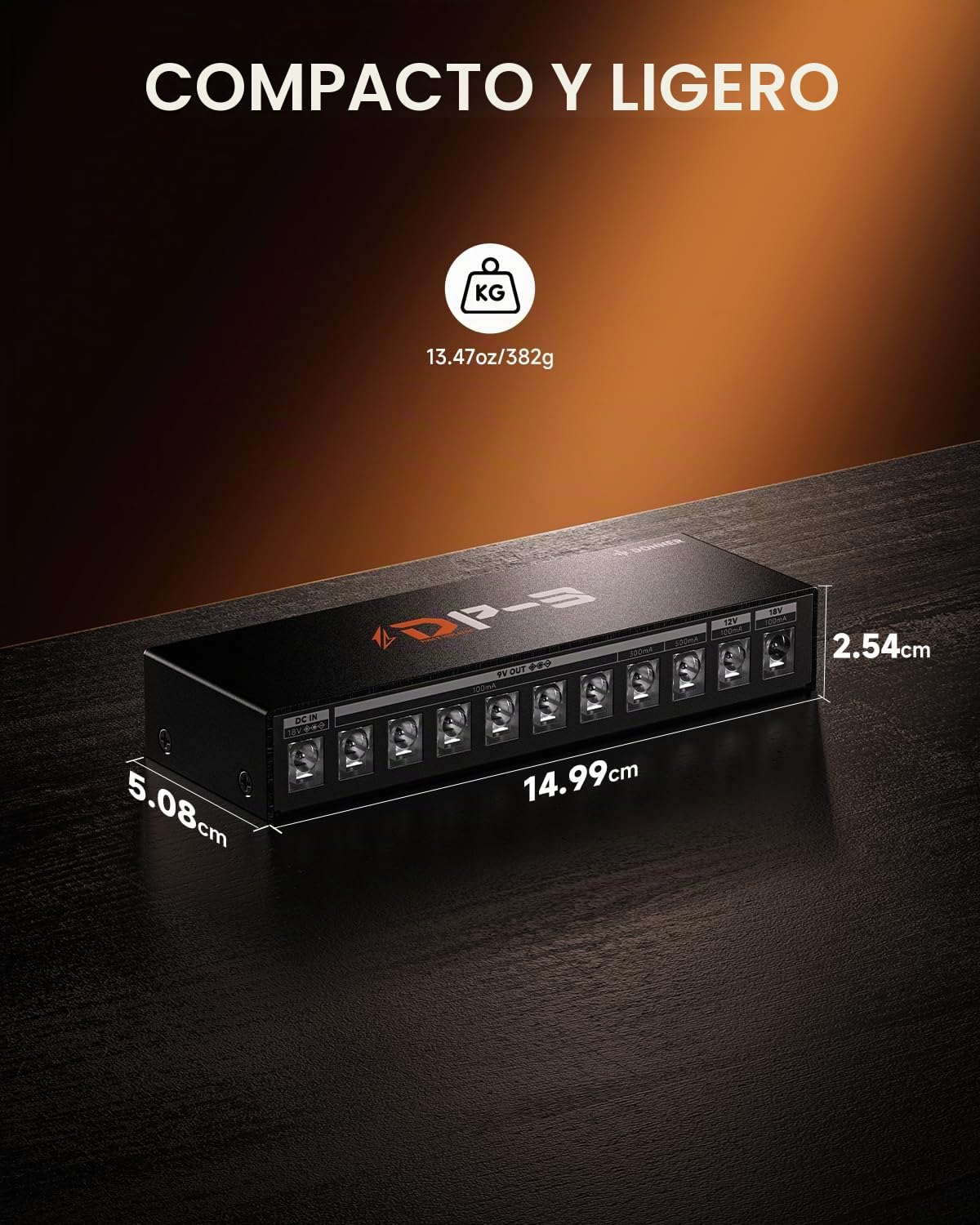 Donner DP-3 Fuente de alimentación para pedales de efectos de guitarra con 10 salidas DC aisladas para pedales 9V/12V/18V (100mA/300mA/500mA)