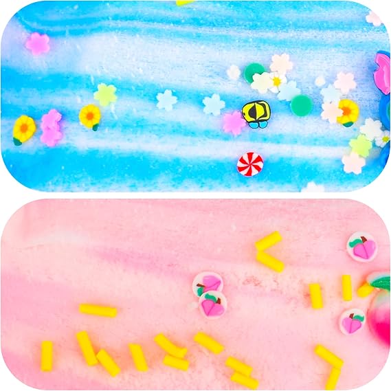 2 Pack Cloud Slime Kit with Blue Cute Charm and Pink Peach Charm, Scented DIY Slime Supplies for Girls and Boys, Stress Relief Toy for Kids Education, Party Favor, Gift and Birthday