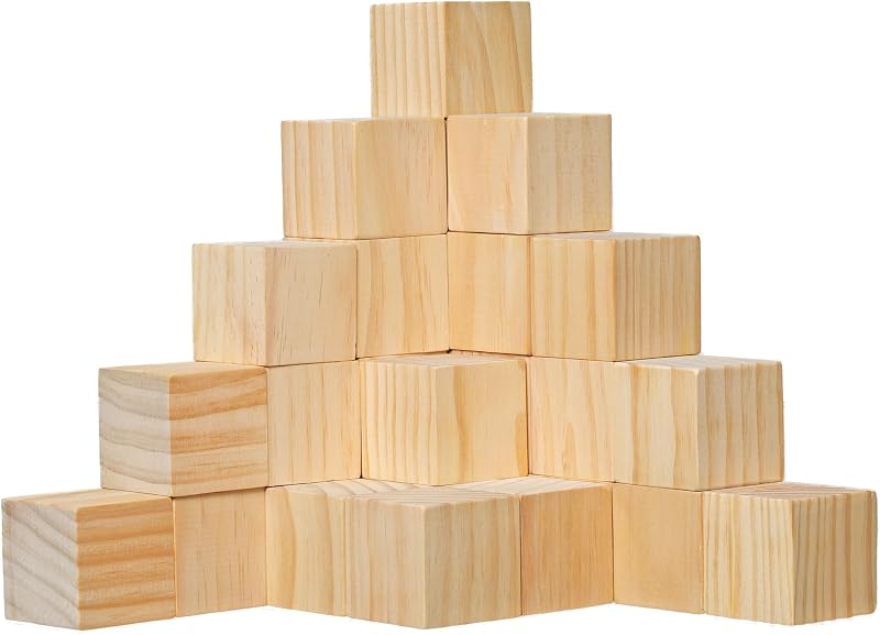 Ninekong 30 Pack Unfinished Wood Blocks 2 Inch - Solid Pine Wooden Cubes for Crafts, Sanded Smooth Natural Wood Squares for Painting, DIY Projects, Puzzle Making & Home Decor
