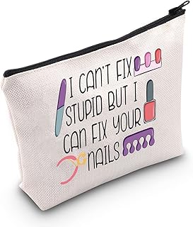 POFULL Nail Technician Gift Nail Tech Supplies Nail Tech Gifts I Can’t Fix Stupid But I Can Fix Your Nails Cosmetic Bags (I Can Fix Your Nails Bag)