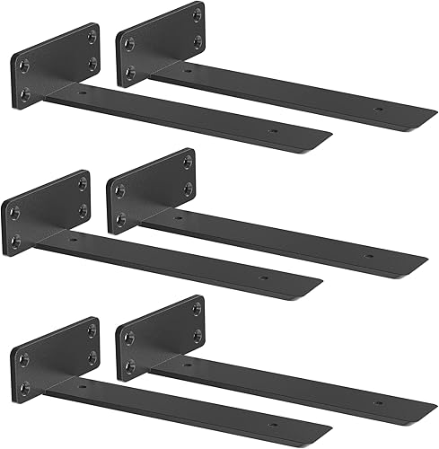 Miniatura 3 de ZGO Soportes de estante flotantes soportes de estante resistentes soportes de metal negro en L para estantes soportes de pared para estantes
