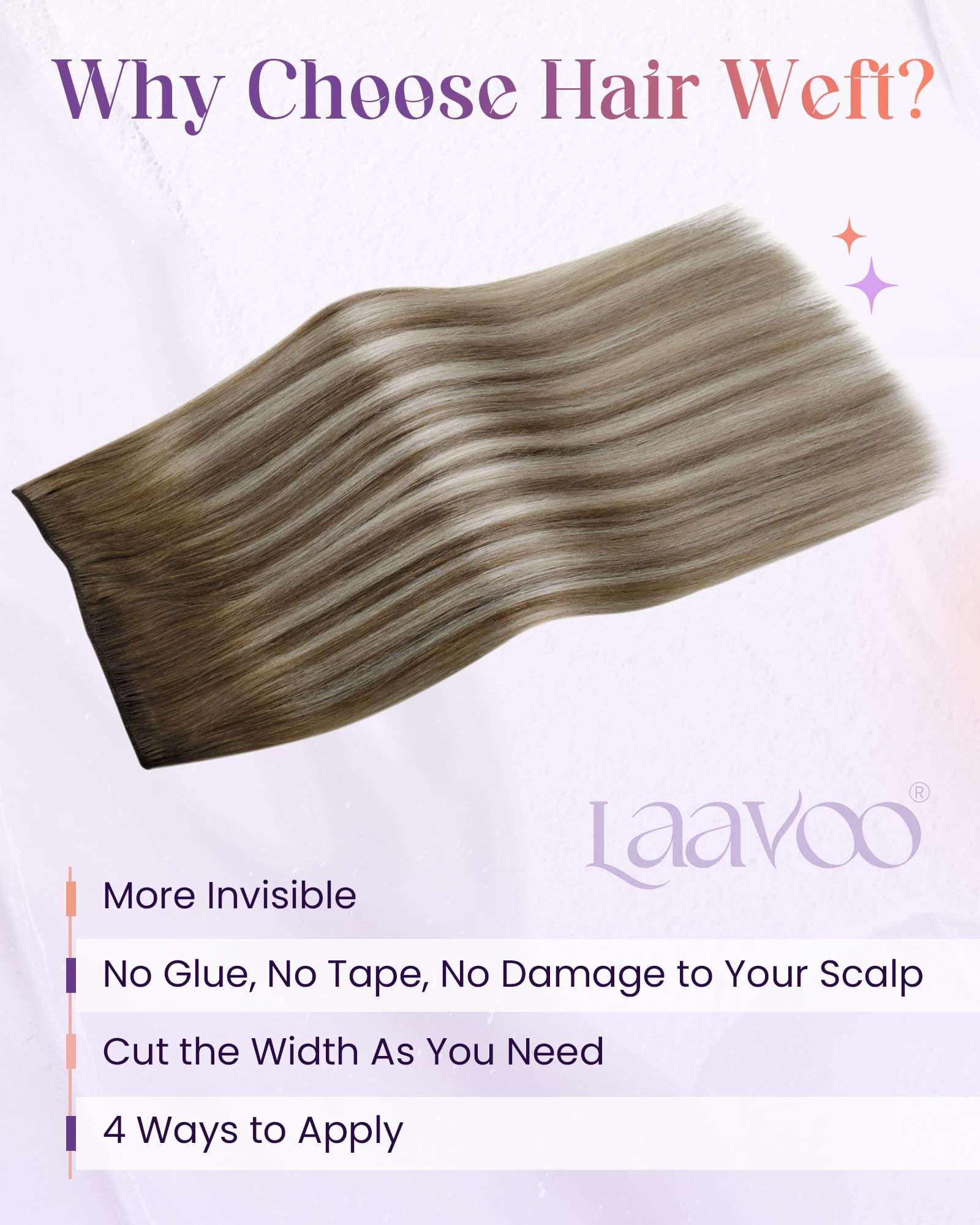 LaaVoo Weft Hair Extensions Real Human Hair 100g 18 Inch Blonde Sew in Hair Extensions Full Head Straight Balayage Brown Remy Invisible Double Weft Weave #8/60/8 - Image 2