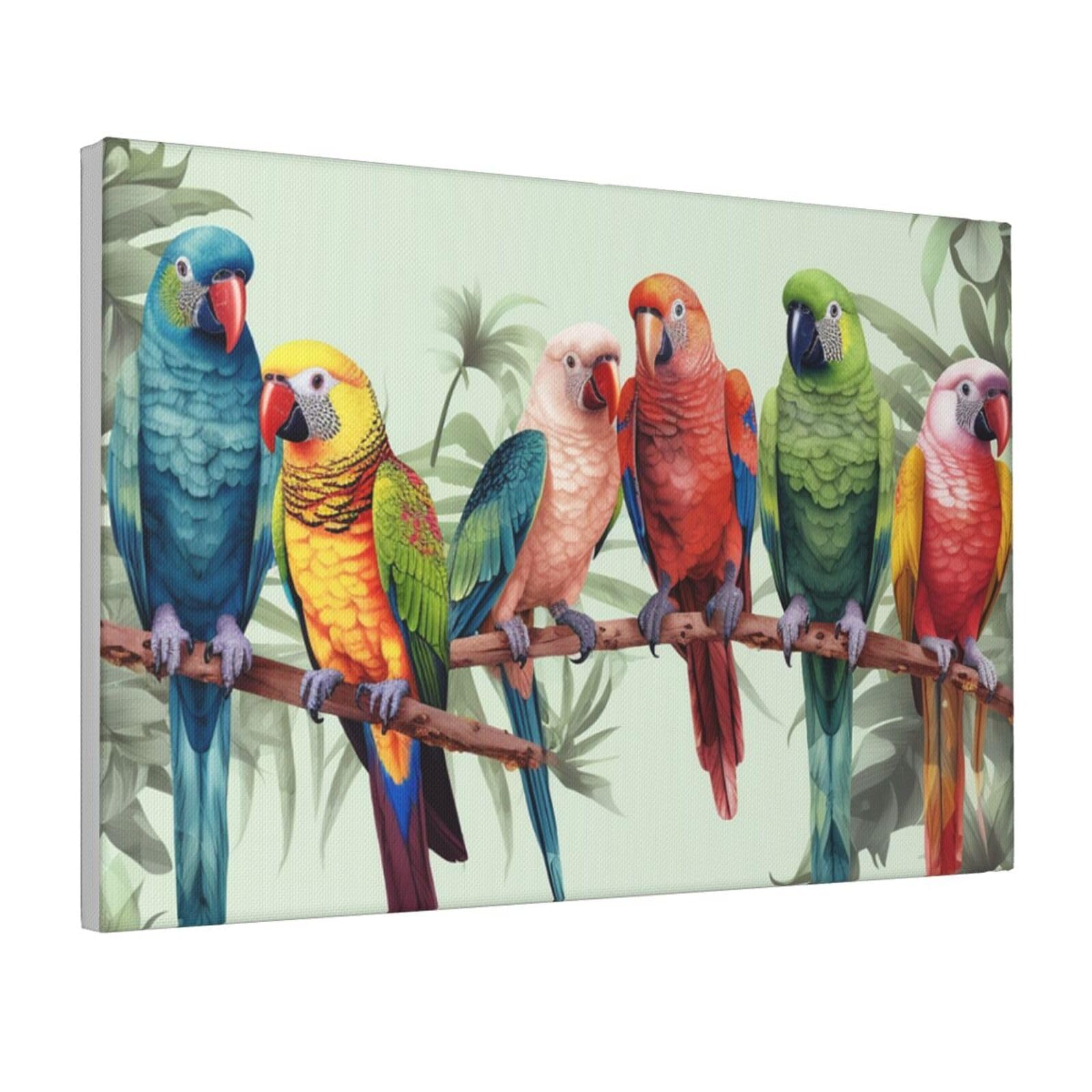 Framed Wall Art for Living Room Art Work, Colorful Parrots On Tree Picture Prints Modern Office Wall Paintings Poster Aesthetic Wall Decorations for Home Decor Ready To Hang 8"x12"