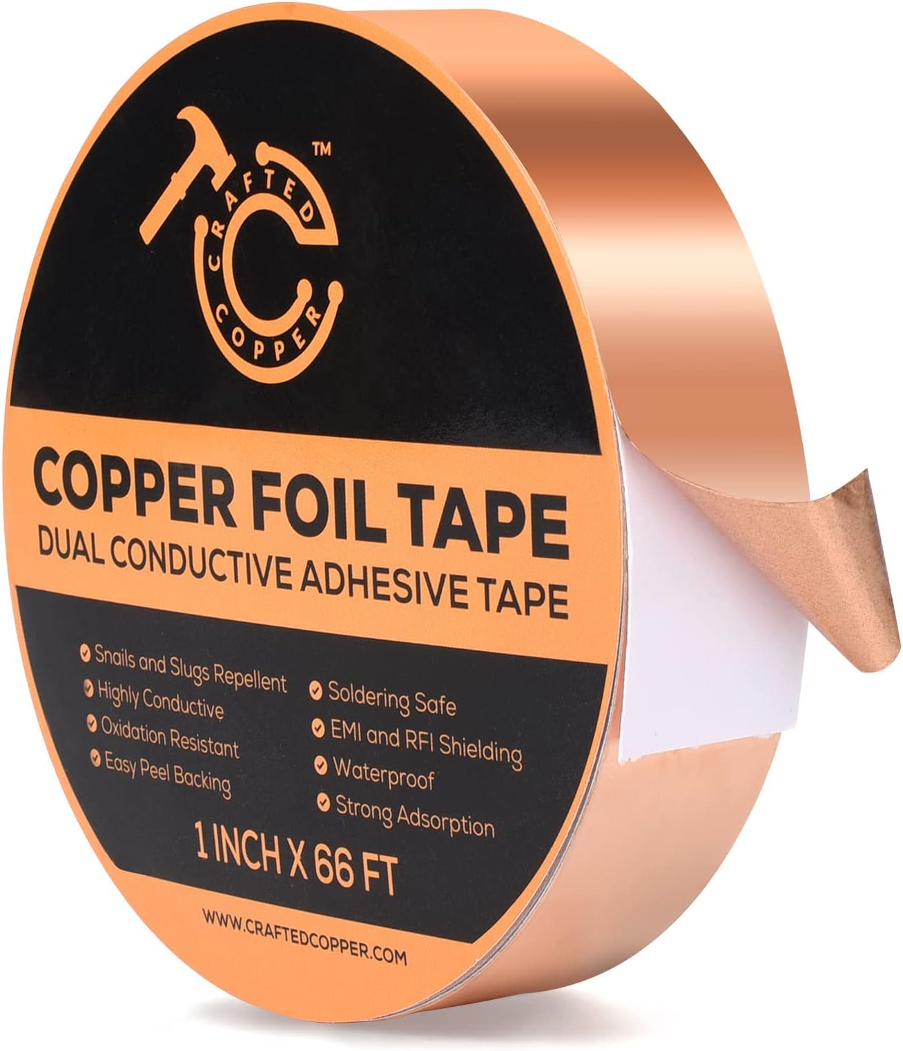 Conductive Pure Copper Tape Double Sided Adhesive Copper Foil Tape for Stained Glass, Guitars, EMI Shielding, Electric Connections, Repairs, Grounding, Crafts (1inch x 66FT)