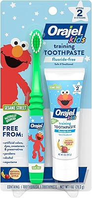 Orajel Elmo Fluoride-Free Tooth & Gum Cleanser with Toothbrush, Combo Pack, Banana Apple Flavored Non-Fluoride, 2 Piece Set