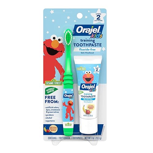 Orajel Elmo - Limpiador de dientes y encías sin flúor con cepillo de dientes paquete combinado sabor a manzana y plátano sin flúor juego de 2 piezas