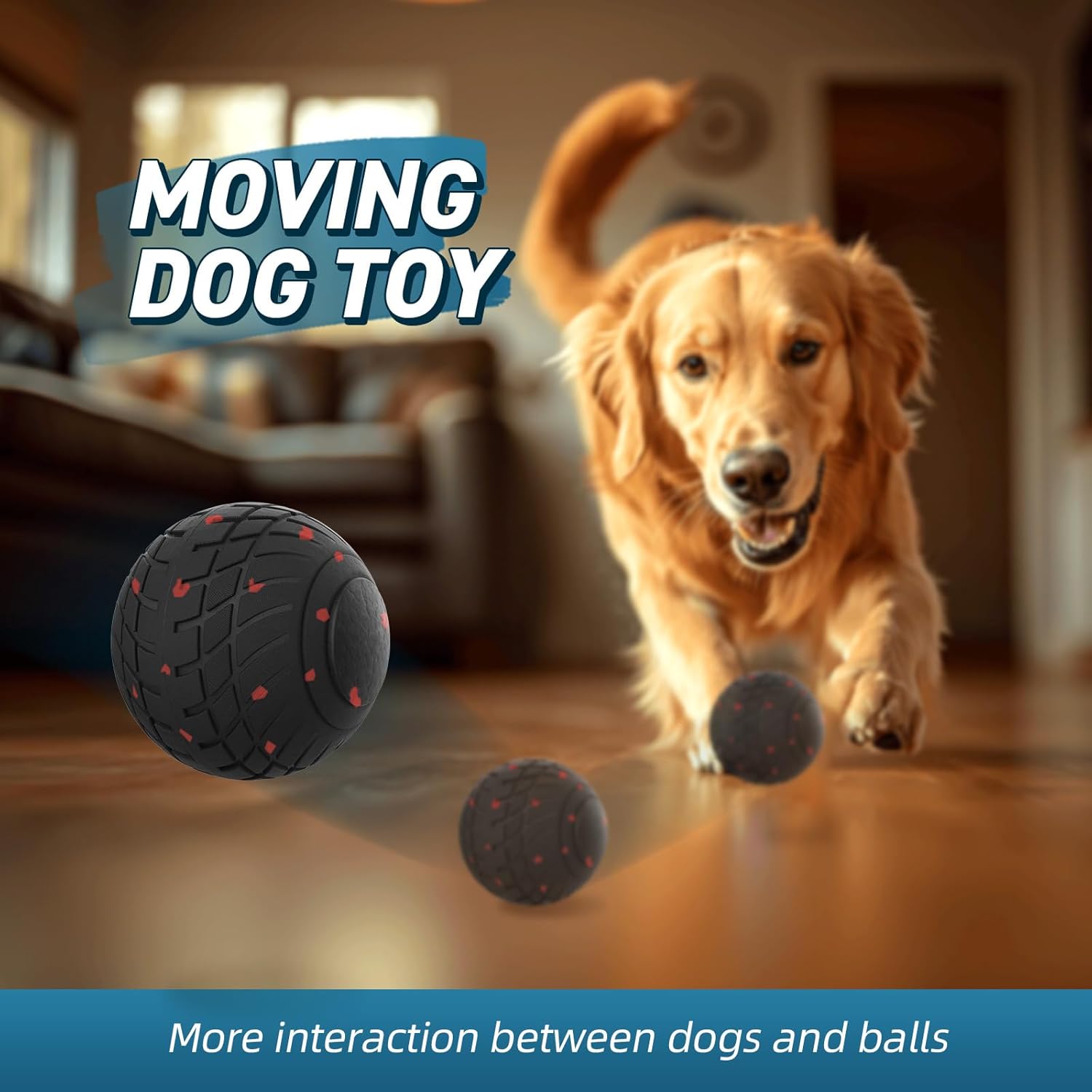 HETOO Interactive Dog Ball: Interactive Toys for Large Dogs- Moving Bouncing Smart Dog Toy Balls - ETPU Ball for Aggressive Chewers Small Medium Large Dogs to Keep Them Busy, Black