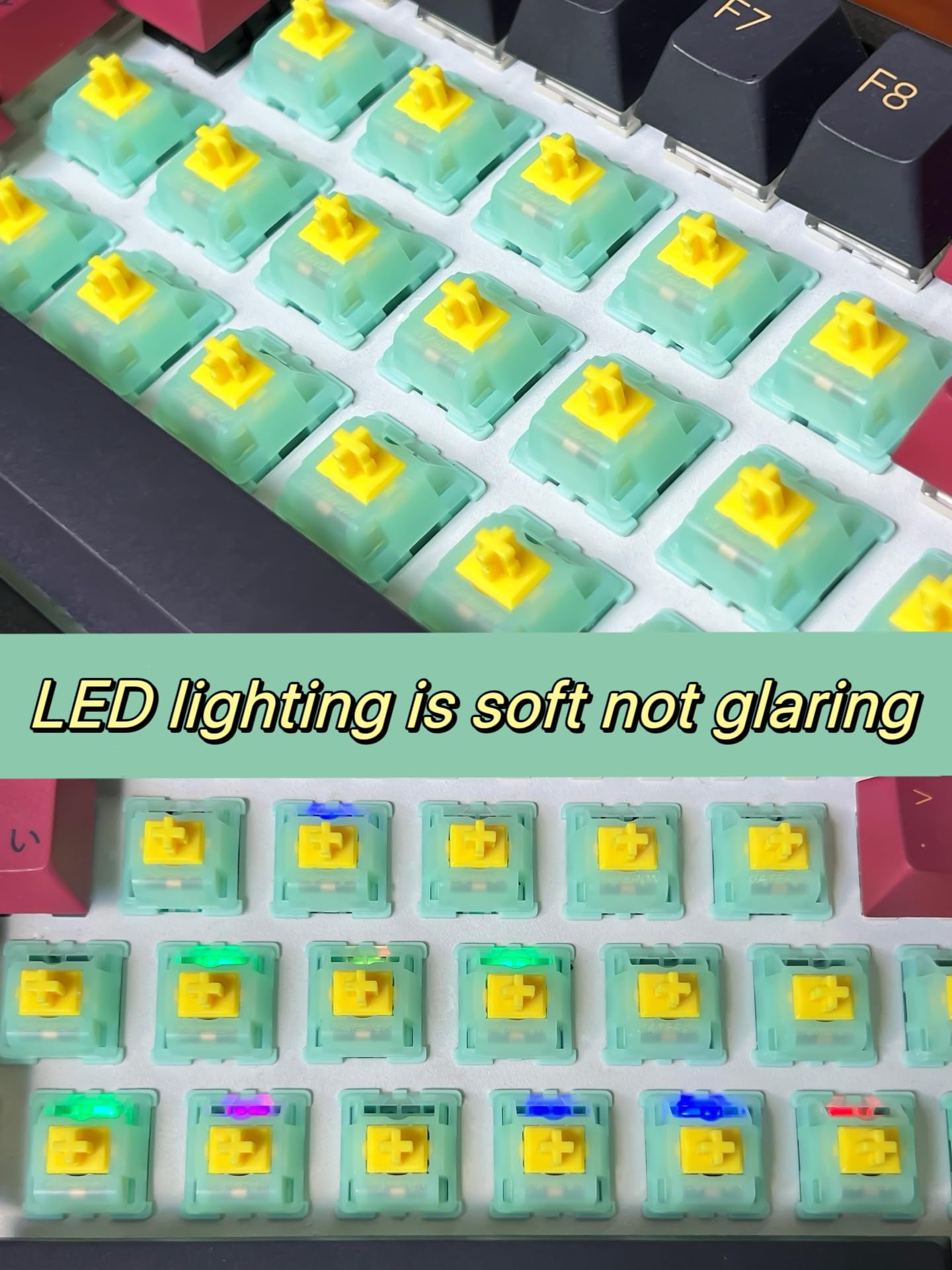 kutethy Gateron Jade Yellow Pro Keyboard Switches, lineaire 55gf RGB LED Pre Lubed 5 Pins Key Switches voor mechanisch toetsenbord (108 stuks