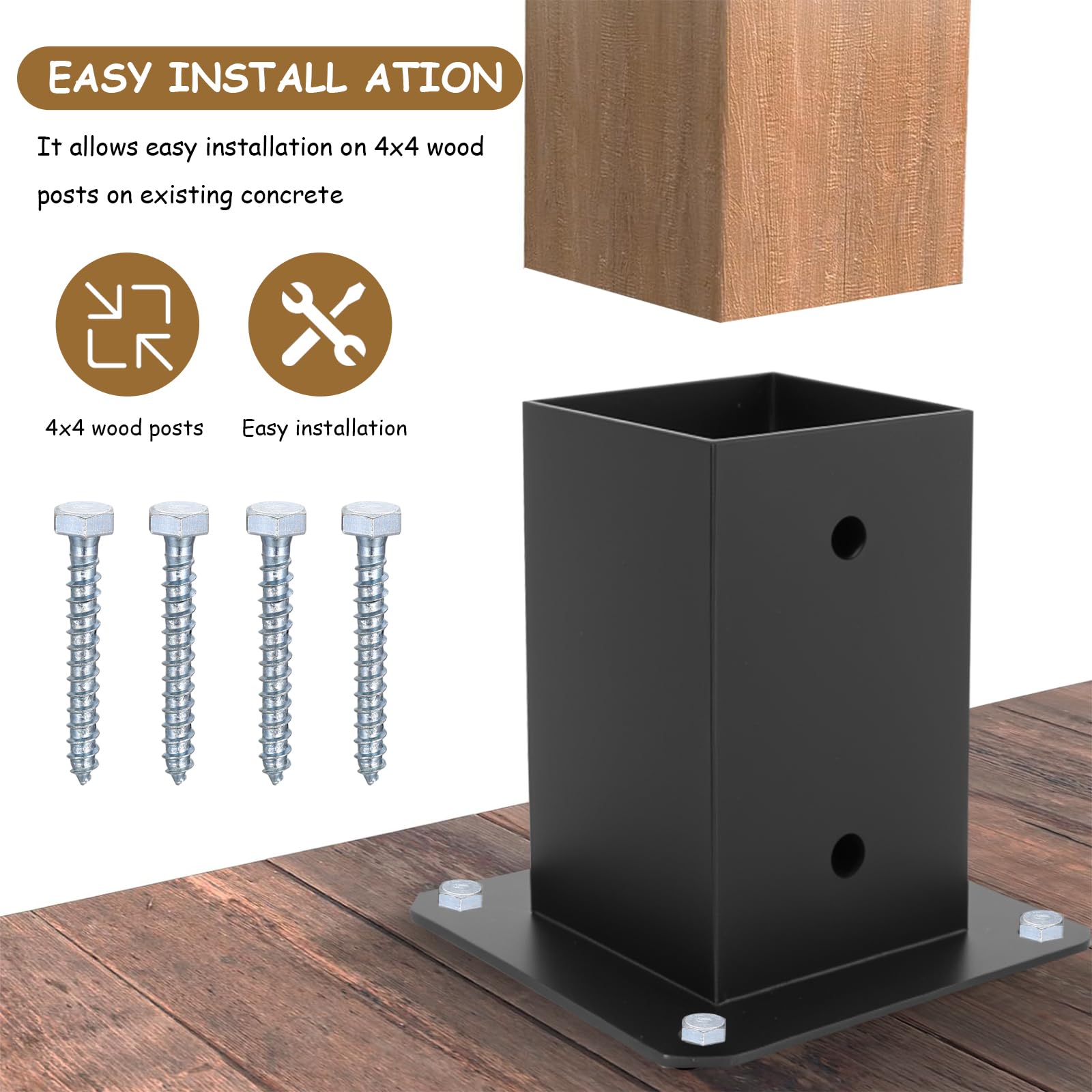 Fence Post Brackets Supports, Square Metal Heavy Duty Bolt Down Post Support Base Holder for Fence Posts Decking 90 mm x 90 mm x 150mm - Image 3