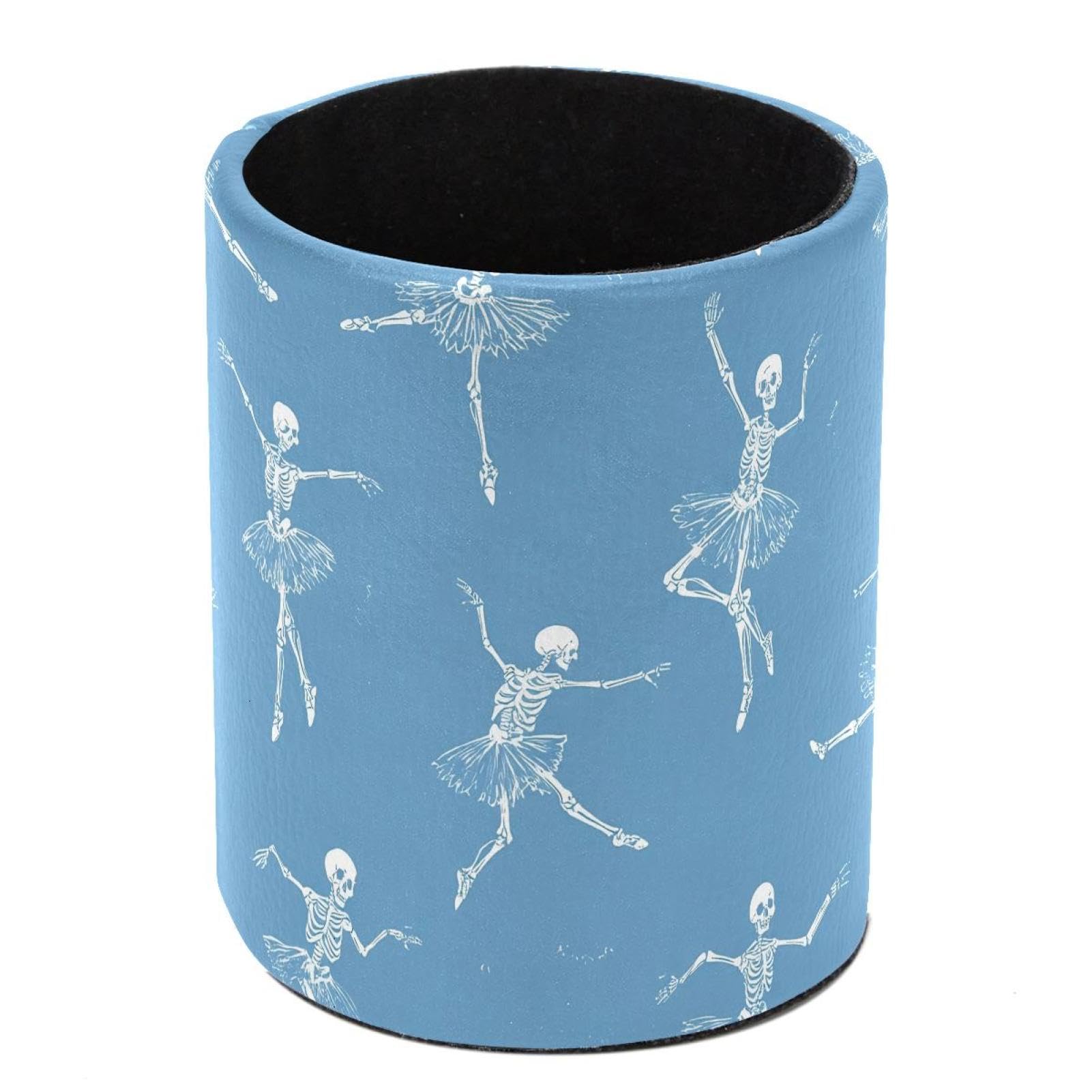 HEOEH Ballet Dancing Skeleton Pen Holder for Desk, PU Leather Pencil Holder Pen Cup Marker Holder Makeup Brush Holders, Desk Accessories & Workspace Organizers for Home, Office