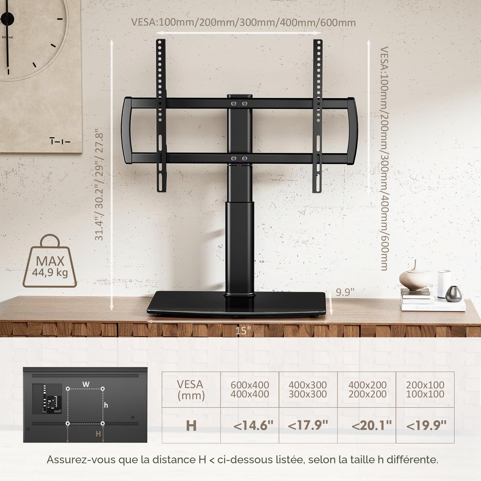 Hemuduplus Support TV sur Pied pour télévisions LCD/LED/Plasma de 32 à 70 Pouces Pivotante Hauteur réglable