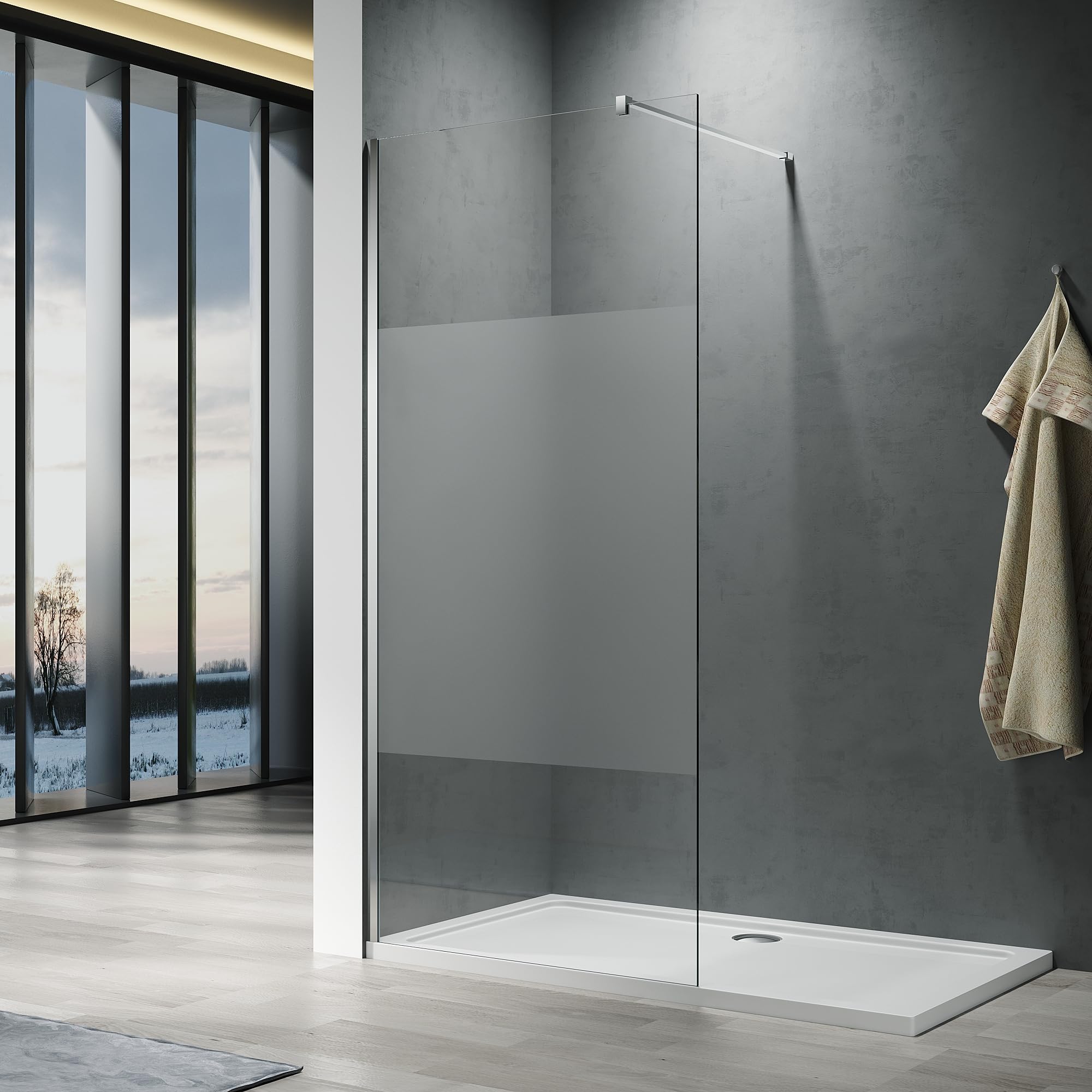 ELEGANT Walk in Shower Enclosure 8mm Half Frosted Easy Clean Safety Glass Shower Cubicles Wet Room Shower Screen Bath Screen 1000mm