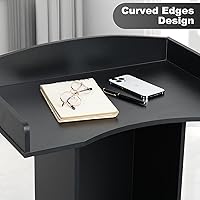 Vista 5 de Soporte de podio para presentación de atril para aula de iglesia, púlpito con base pesada de madera, podio negro para conferencias, discurso de boda