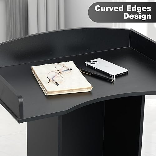 Miniatura 5 de Soporte de podio para presentación de atril para aula de iglesia, púlpito con base pesada de madera, podio negro para conferencias, discurso de boda