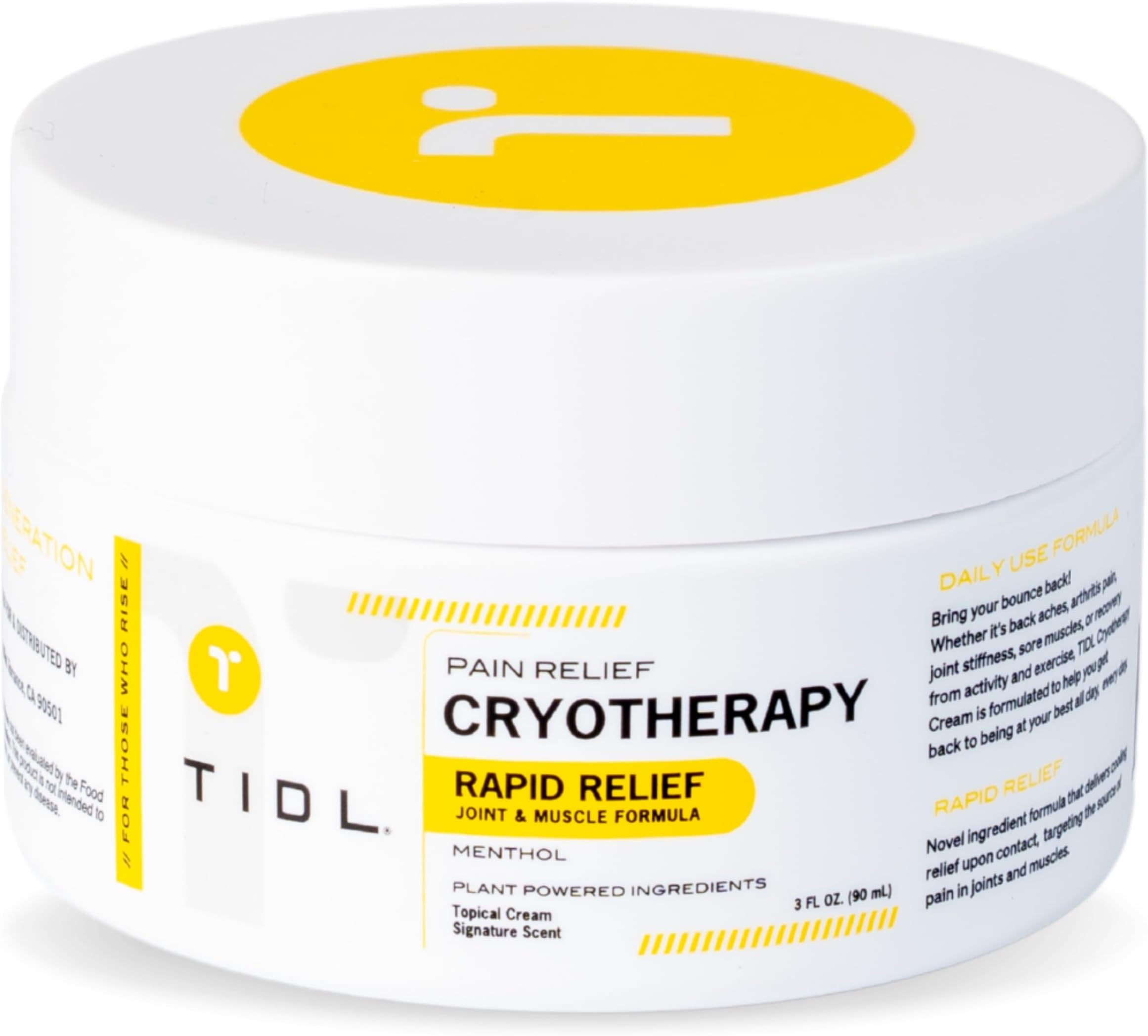 TIDL Cryotherapy Pain Relief Cream, 3 Oz, Targeted Neck Pain, Joint & Muscle Pain Relief with Organic, Plant-Based Menthol, Instant Cooling for Sport & Post Workout Full Body Recovery