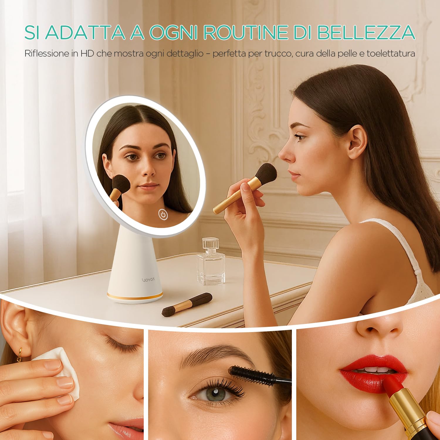 VOYOR Specchio Trucco con Luci Rimovibile Specchio da Tavolo Angolo Regolabile Specchio Portatile Ricaricabile da Viaggio Specchio Led Trucco Luminosità Regolabile Specchio CM110