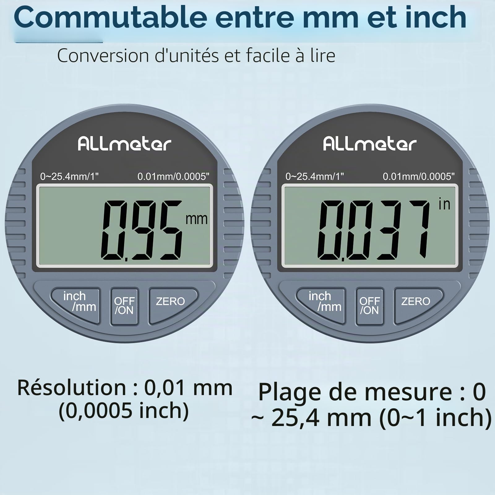 DTI Comparateur de précision Plage 0-25.4mm Résolution 0.01mm, Indicateurs à cadran numérique avec Couvercle arrière Écran LCD Pour réglage de la scie à table, Imprimante 3D