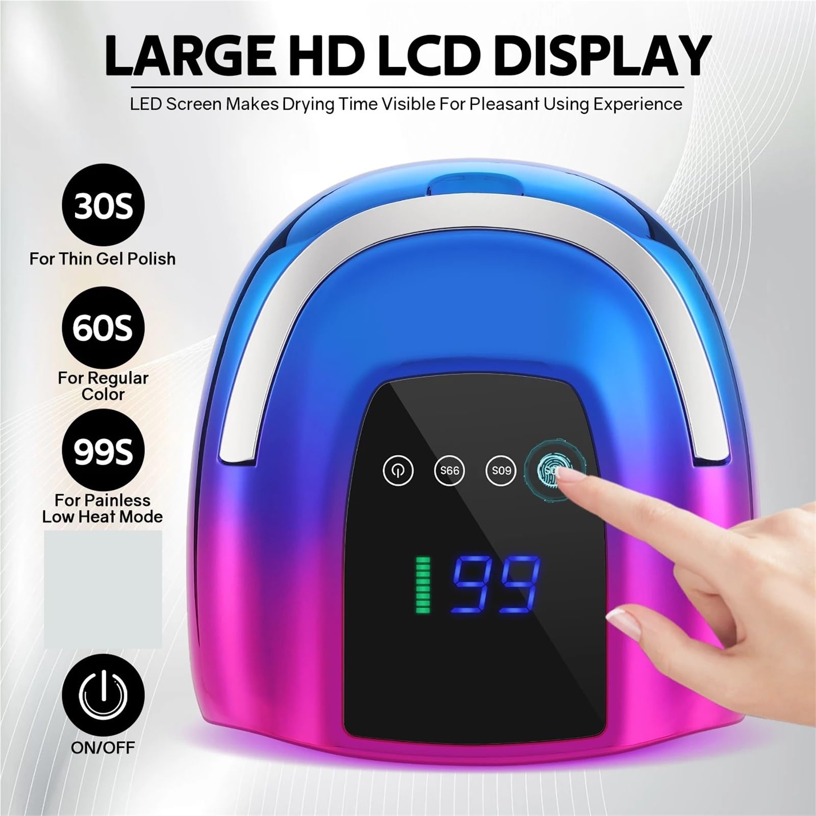 Lampa utwardzająca, lampa UV do paznokci 48 LED z ekranem LCD do utwardzania narzędzi żelowych, przenośna lampa utwardzająca UV (biała) (kolorowa 1)