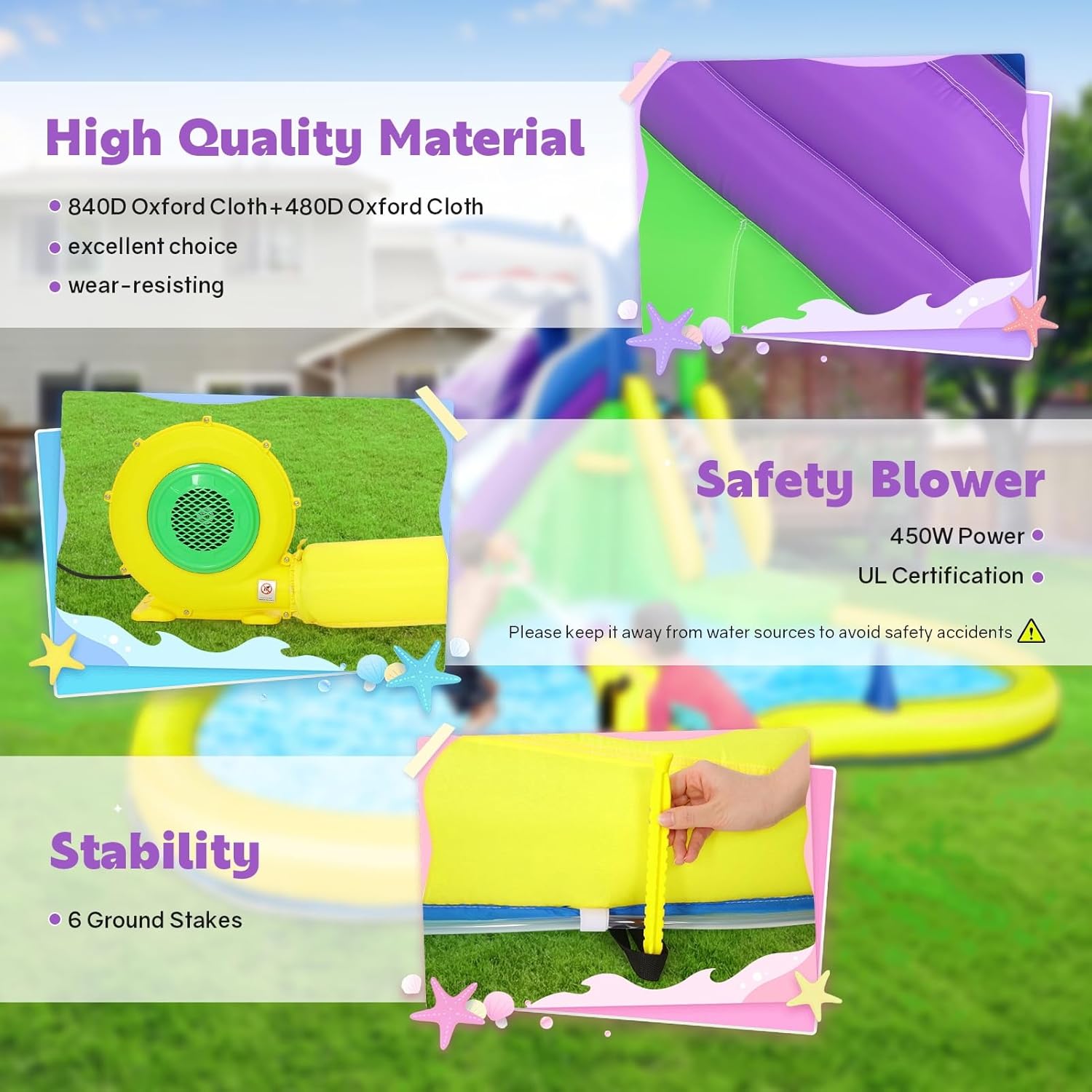 Bounce House for Big Kids 3-12 Years,Water Slide Bounce House,Inflatable Bounce Castle with Climbing Wall,Water Gun,Pool,13x14FT Play Center for Indoor/Outdoor Backyard (Light Yellow, Size1)