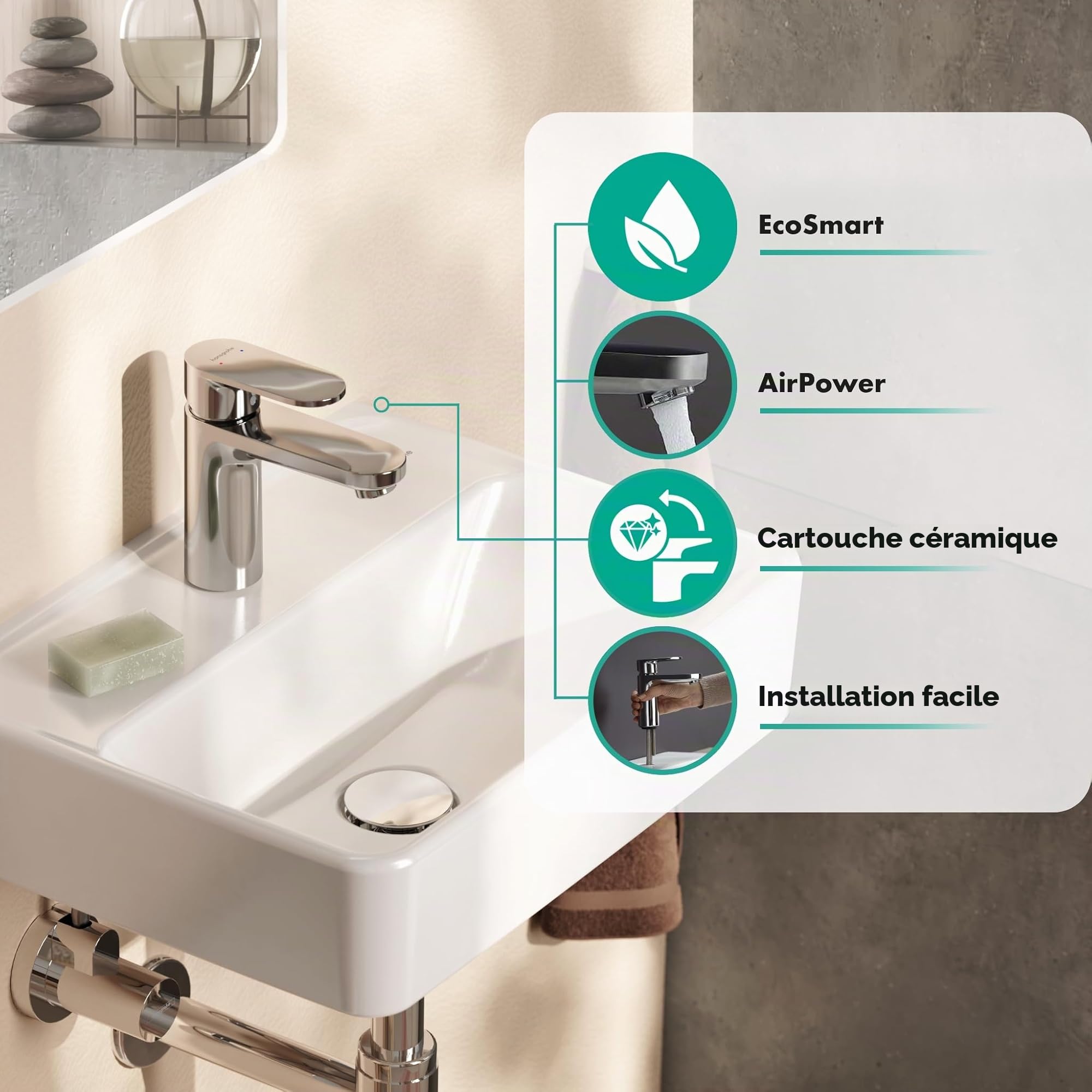 hansgrohe Vernis Blend Mitigeur de lavabo 100 sans tirette ni vidage, chromé, 71580000