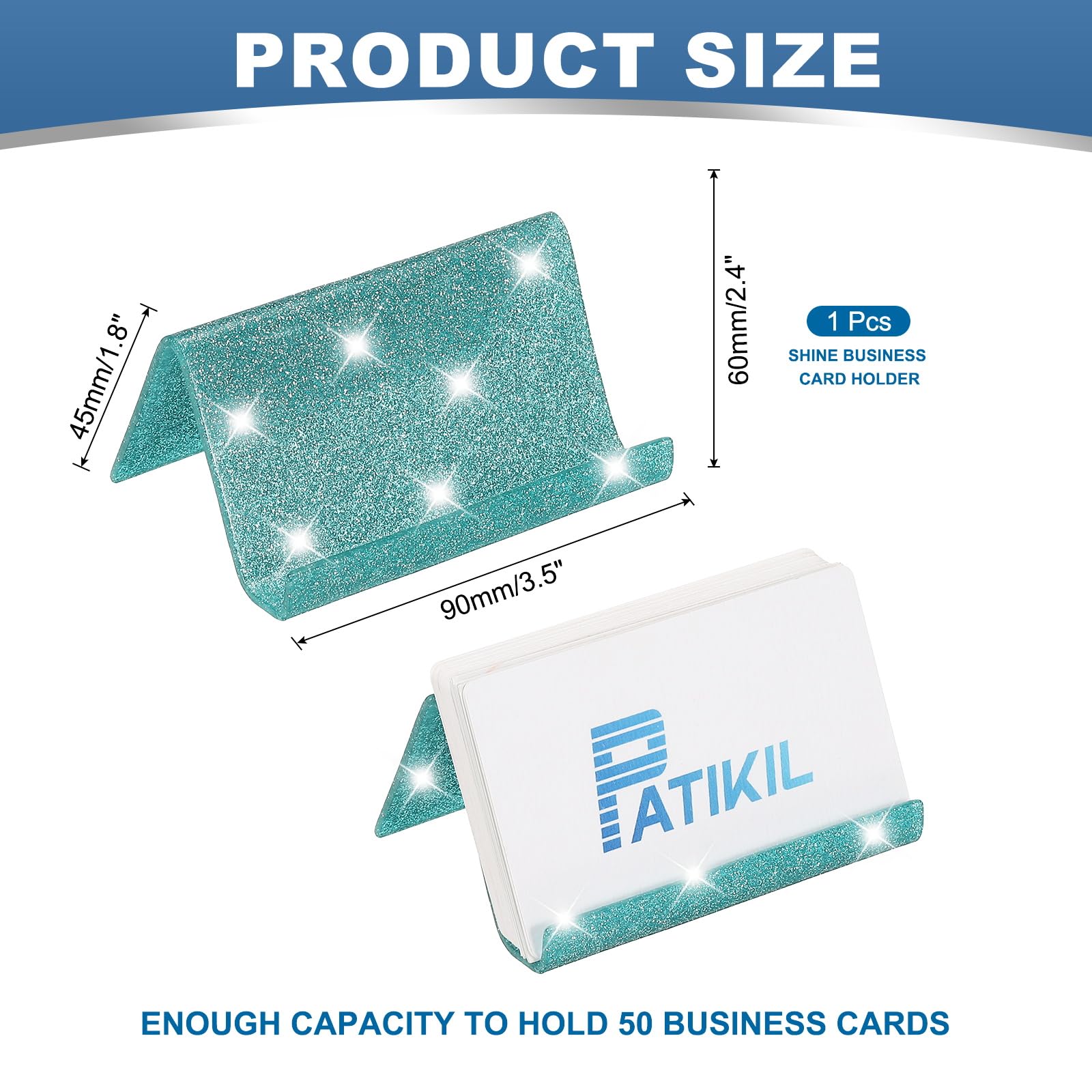 PATIKIL Business Card Holder for Desk Acrylic Business Card Holders Shine Card Stand Organizer Cards Display for Office Exhibition Lake Blue - Image 2