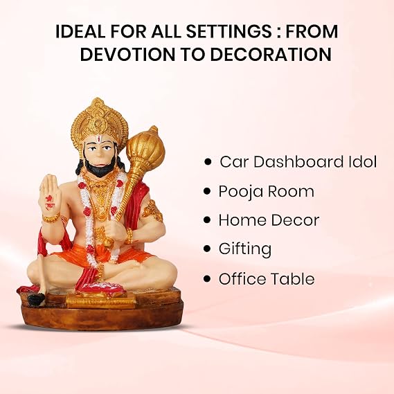 Multi Color Handmade Bajrang Bali Lord Hanuman Idol | Hindu Monkey God Idol | Idol for Car, Office and Home Decor | 8 cms | Gifting Purpose (Lord Hanuman Statue) – Pack of 1