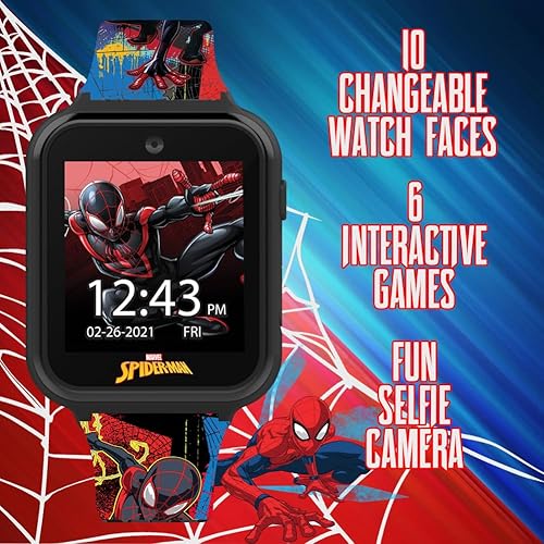 Miniatura 5 de Spider-Man - Reloj inteligente LED para niños con 10 caras de reloj, bisel LED intermitente, contador de pasos, cámara de selfie y video,