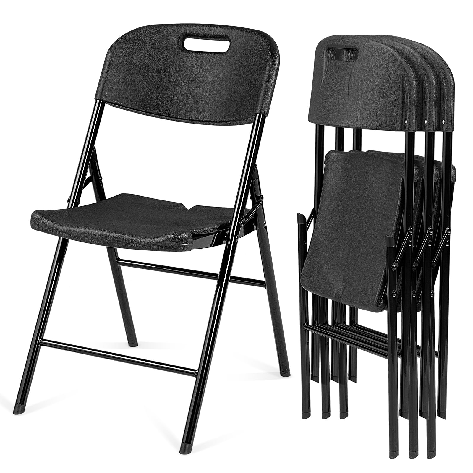 GODECOR 4pcs Heavy Duty Folding Chairs, 350LBS Plastic Folding Chair with Reinfoced Steel Frame for Indoor and Outdoor, Portable Patio Chairs for